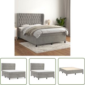 vidaXL Boxspring - Lichtgrijs - 140x190 cm Boxspringbed - Fluweel Bed - Pocketveer Matras - Middelhard Matras - Grijs Bed