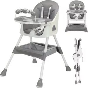 Kinderstoel - Babystoel - Baby stoel - Baby eetstoel - babystoel voor aan tafel - Opvouwbaar - Verstelbaar - Met speelboog - Grijs