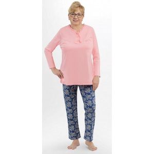 Martel- Waleria- lange dames pyjama- roze/ marineblauw- 100 % katoen 3XL
