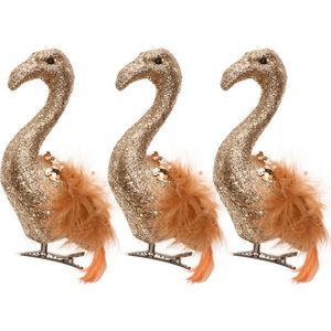 4x stuks decoratie vogels op clip flamingo rood 13 cm - Decoratievogeltjes/kerstboomversiering/bruiloftversiering