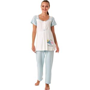 Feyza - Dames Zwangerschap Pyjama Set, Korte Mouwen, Blauw - XL