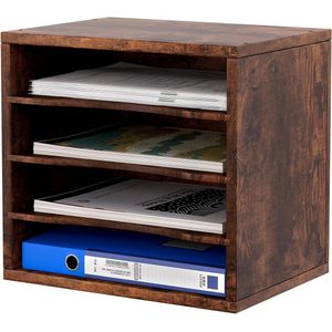 4 niveaus houten Bureau Organizer Documentenhouder Kantoor Brievenbak Stapelbaar Dienblad - Bruin - Kantooraccessoire - Papieropslag.