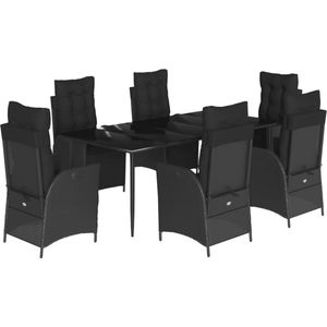 vidaXL - 7-delige - Tuinset - met - kussens - poly - rattan - zwart