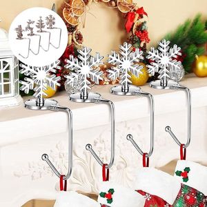 Kerstkousenhouder 4 stuks - Metalen kerstkousenhouder met antislipkussen, metalen kerstkousenhangers, kerstversieringhaken voor kerstfeestvakantiedecoratie (zilver)