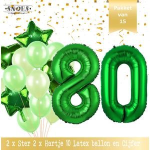 Cijfer Ballon 80 Jaar Groen Forrest Green Boeket * Hoera 80 Jaar Verjaardag Decoratie Set van 15 Ballonnen * 80 cm Verjaardag Nummer Ballon * Snoes * Verjaardag Versiering * Kinderfeestje * Forrest Green* Nummer Ballon 80 * Groen