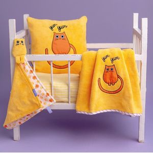 Milk&Moo BabyCat Baby Dekentje - Inclusief Baby hoofdkussen en Knuffeldoekje - Oranje - Tombish Cat