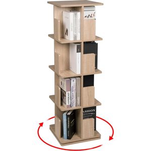 Boekenkast 39x39x128 cm - 360 Graden Draaibaar - 3-Lagen Opslag - Stijlvol en Duurzaam - Natuurhout - MDF - Ruime Opbergoplossing - 20-25 kg - Perfect voor Woonkamer of Hoek