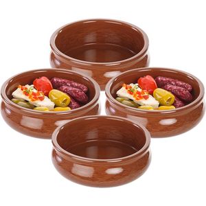 Tapas ovenschaal/serveerschaal - 4x - rond - Spaans terracotta/aardewerk - D18 x H6.5 cm - Klassieke stijl