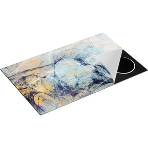 Chefcare Inductie Beschermer Abstracte Kunst - Rustige Blauwe en Gele Kleuren - 85x52 cm - Afdekplaat Inductie - Kookplaat Beschermer - Inductie Mat