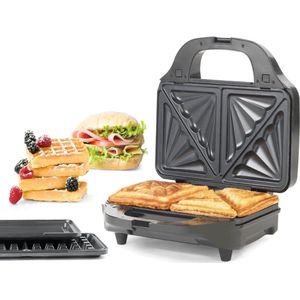 Croque Monsieur Toestel - Tosti Apparaat - 3 in 1 - XL - 900 W - Instelbare Temperatuur - Vergrendelende Clip - Tosti IJzer - Uitklapbaar Contact Grill - Kleine Tosti Apparaat Voor 2 Tosti's - Panini Grill - Antiaanbaklaag Toaster Grill - Sandwichmak