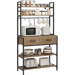 Staand Keukenrek met 5 Planken en 2 Laden - Bakkersrek voor Magnetron en Keukengerei - Vintage Houtlook 80 x 40 x 169 cm