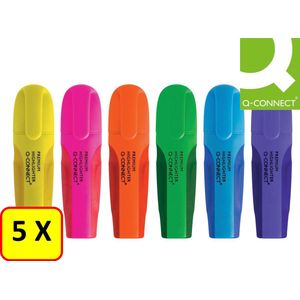 Fluostiften markeerstiften Q-Connect - 5 x Geel + 5 kleuren