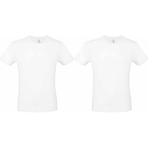 Set van 3x stuks wit basic t-shirt met ronde hals voor heren - katoen - 145 grams - witte shirts / kleding, maat: S (48)