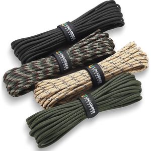 4 stuks, 33 ft x 4 mm touw, 7 kernstrengen, paracord van scheurbestendig 100% nylon paracord, houdt tot 250 kg, voor survival camping totale lengte