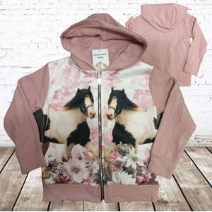 Roze meidenvest met paarden -s&C-110/116-Meisjes vest