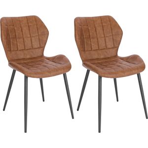 Kunstlederen eetkamerstoelen - set van 2 - ergonomisch & stevig - modern design - geschikt voor keuken & eetkamer - lichtbruin