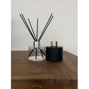 Scents geurstokjes | Mat zwart glas | Inhoud 110ml | Geur: Africa | hervulbaar | 6 Zwarte geurstokjes | Reed diffuser | Geurstokjes | Geschenkdoos | Scents | 4-6 Weken geurplezier