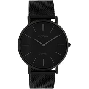 OOZOO Vintage series - Zwarte horloge met zwarte metalen mesh armband - C9933 - Ø40