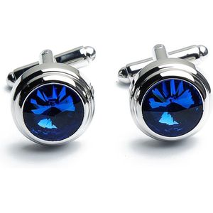 Manchetknopen - Zilver met Blauw Kristal