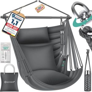 Hangstoel 360° Rotatie en Comfort, Water- en UV-bestendig, Tot 150 kg Draagvermogen, Incl. Kussens en Draagtas