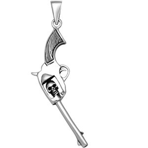 EAR IT UP - Hanger - Revolver - Schedel - Western - Pistool - 925 sterling zilver - Red dead redemption fans - Geoxideerde details - 56 x 15 mm - 1 stuk