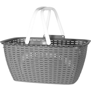 Kunststof mand grijs met witte handvatten 26 liter - Badkamer wasmand/opslag manden - 43 x 30 x 21 cm