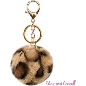 SilverAndCoco® - Faux Fur Bal / Meisjes Sleutelhanger Auto Huis / Key Chain Pom Pom / Sleutel Ring Nep Bol Imitatie Bont / Pluche Fluffy Bolletje / Sleutels Vrouwen - Tijgerprint