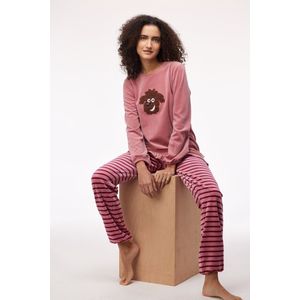 Woody - Meisjes-Dames Pyjama in zachte velours - Zachtroos - M