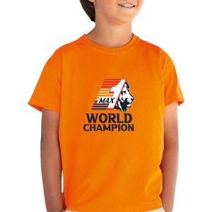 Max World Champion Kinder T-shirt - Oranje - Formule 1 Grand Prix Zandvoort - Kinder shirt met tekst- Kinder T-Shirt - F1 - Maat 110/116 - T-Shirt leeftijd 5 tot 6 jaar - Grappige teksten - Cadeau - Shirt cadeau - Verstappen Shirt- verjaardag