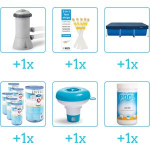Accessoires voor Intex Rectangular Frame Zwembad - 300x200x75 cm - Rechthoekig - Intex - 28272NP - Zwembadfilterpomp - Testrips - Afdekzeil - Filters - Chloordrijver - Chloor