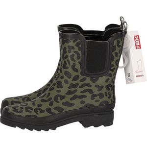 XQ Footwear - Regenlaarzen - Rubber laarzen - Dames - Festival - Panterprint - Laag model - Rubber - groen - zwart - Maat 39