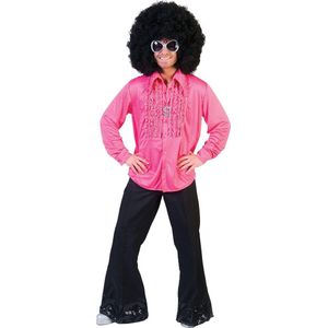 Funny Fashion - Jaren 80 & 90 Kostuum - Zaterdag Disco Hemd Roze Man - Roze - Maat 48-50 - Carnavalskleding - Verkleedkleding