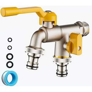 PolkaHome® - Dubbele Buitenkraan 1/2 – Vorstvrije Wandkraan met 2 Aftakkingen & Aparte Bediening – Ideaal voor Tuin, Irrigatie & Wasmachine – Messing Wandmontagekraan