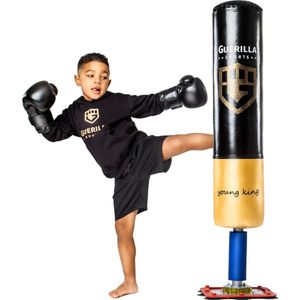 Guerilla Sports – Staande Bokszak ""YOUNG KING"" - Kickbokszak met stevige voet in hoogwaardige kwaliteit – Exclusief bokshandschoenen – Kids – Boksbal kind