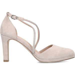 Manfield - Dames - Beige suède pumps met strass bandjes - Maat 41