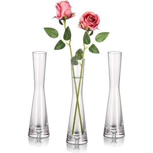 Glazen Bloemenvaas Set Van 3, Glazen Vazen Voor Bloemen 20cm Tall Bud Vase Helder Kristal Enkele Steel Vaas Voor Tafelpresentatie, Grote Dunne Bloemenvazen Voor Woonkamer Bruiloft Decor