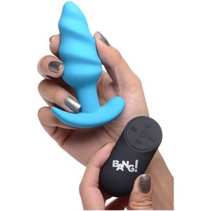 XR Brands Vibrating Silicone Swirl Butt Plug with Remote Control blue