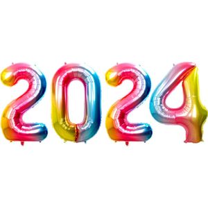 Ballon Cijfer 2024 Oud En Nieuw Versiering Nieuw Jaar Feest Artikelen Regenboog Happy New Year Ballonnen Regenboog – XL Formaat
