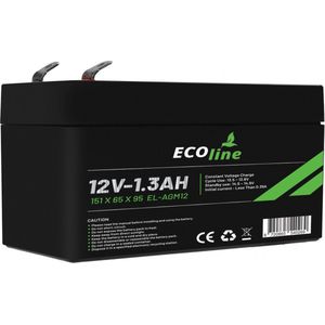 EcoLine - AGM 12V 1.3AH - 1300mAh VRLA Batterij - 151 x 65 x 95 - Deep Cycle Accu.