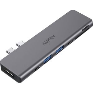 AUKEY Unity Series 7-in-1 USB-C naar HDMI / USB-A / USB-C / SD Card - 5K 100W Hub - Zwart