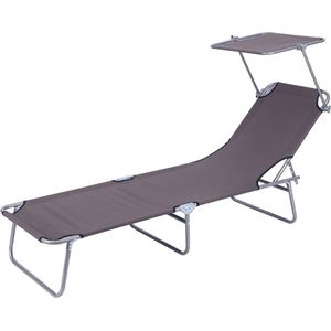1 stuks tanning chair met canopy, verstellbare chaise lounge outdoor met UV-bescherming, 187 cm inklapbare sunbathing chair voor tuin, terras en strand