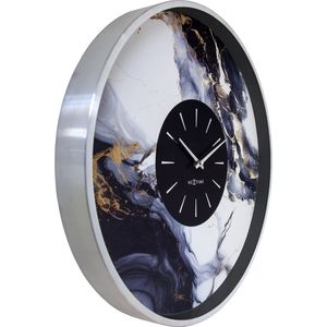 Grote Wandklok 48cm - Stil - Zilver/Wit - Aluminium - NeXtime 'Marble Duo'