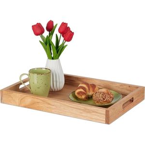 Dienblad hout & MDF met handvaten - Rechthoekig serveerblad 46 x 31 cm - Natuurlijke look wooden tray