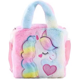 Pluchen Unicorn Handtas - Schoudertas Vierkant - Regenboog