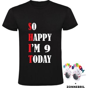 So Happy I'm 9 Today - Kinder T-shirt met leuke zonnebril - shit - feest - verjaardag - cadeau - verjaardagscadeau - 9 jaar