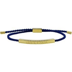 Gegraveerd Armbandje - LIEFSTE MAMA - Cadeau voor moeder / moederdag - Minimalistisch - Kleur Goud & Blauw
