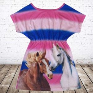 Paarden jurk streep roze -s&C-98/104-Kinderjurken