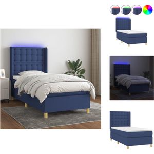 vidaXL Bed Set - Blauw - Bedframe - Matras en Topmatras - 90 x 190 cm - Verstelbaar Hoofdbord en Kleurrijke LED-verlichting - Bed