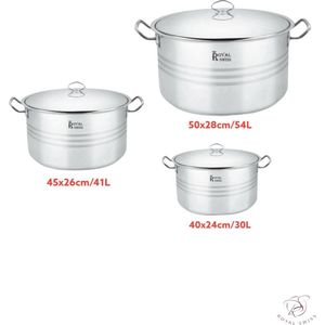 Royal Swiss Diep  roestvrijstalen set van 3 grootvolume kookpotten 30 Liter /  46 Liter / 54 Liter