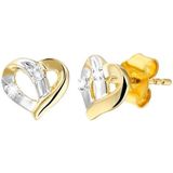 Lucardi Dames Oorbellen hart met 4 diamanten - Oorbellen - Cadeau - Moederdag - 14 Karaat Goud - Geelgoud